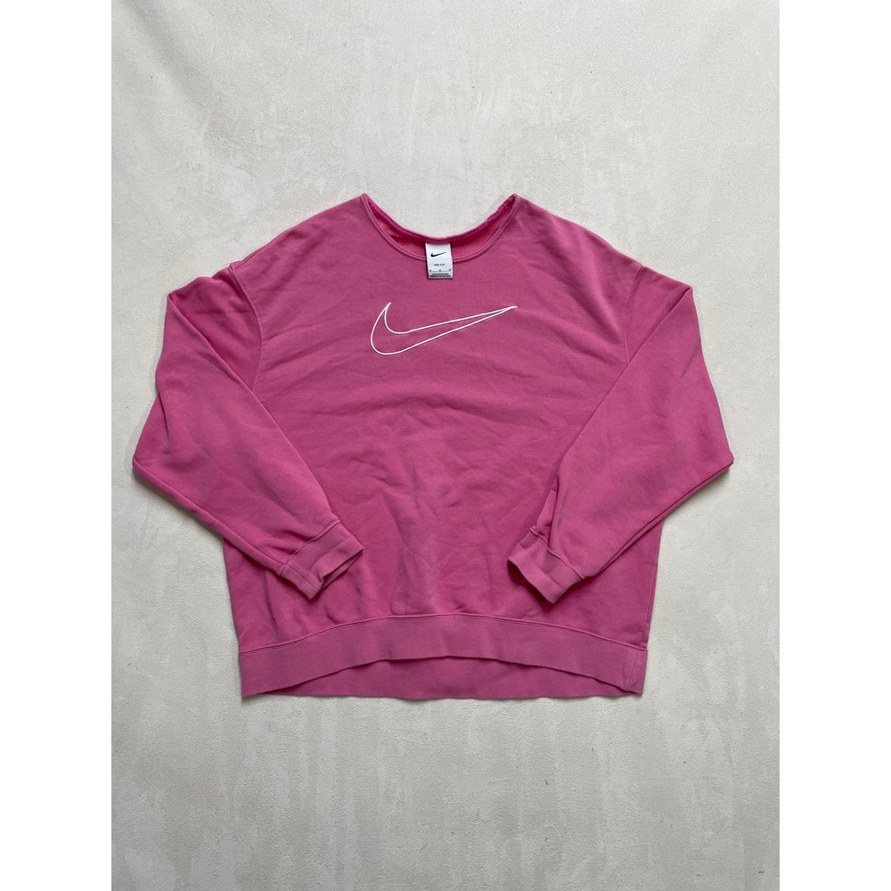Nike Dri-FIT Pink Oversized Sweatshirt Embroidered Swoosh Logo Womens Medium